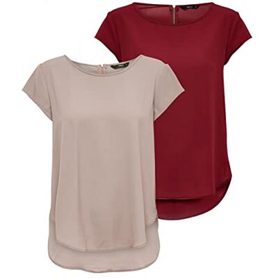 ONLY Blusa básica de manga curta para mulher decote redondo de ONLVIC ONLY Blusa básica de manga curta para mulher decote redondo de ONLVIC