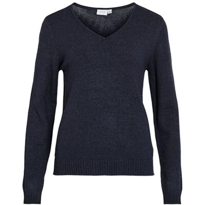 Vila Viril L/S V-Neck Knit Top-Noos camisola para mulher, Azul (total Eclipse detalhes: melange), M Vila Viril L/S V-Neck Knit Top-Noos camisola para mulher, Azul (total Eclipse detalhes: melange), M