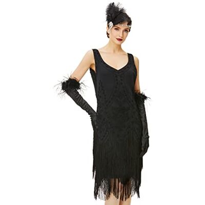 BABEYOND Coucoland Vestido de noite Art Deco com lantejoulas e lantejoulas dos anos 20 vestido de mulher com abas dos anos 20 grande disfarce de Gatsby (preto, M) BABEYOND Coucoland Vestido de noite Art Deco com lantejoulas e lantejoulas dos anos 20 vestido de mulher com abas dos anos 20 grande disfarce de Gatsby (preto, M)