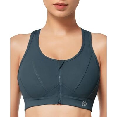 Yvette Sutiã desportivo com suporte forte, fecho frontal, malha de grandes dimensões, costas de corredor para correr, correr, montar, cinzento Yvette Sutiã desportivo com suporte forte, fecho frontal, malha de grandes dimensões, costas de corredor para correr, correr, montar, cinzento