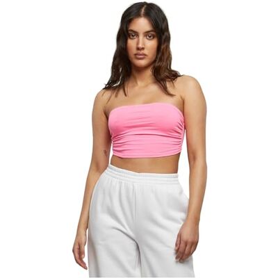 Urban Classics Ladies Short Velvet Tube Top t-shirt para mulher, Rosa (néon rosa 00355), S Urban Classics Ladies Short Velvet Tube Top t-shirt para mulher, Rosa (néon rosa 00355), S