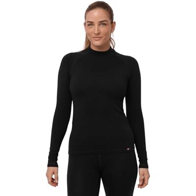 DANISH ENDURANCE T-shirt térmica de lã merino para mulher, camada base para o frio extremo, alta espessura e gramagem, Preto, XXL DANISH ENDURANCE T-shirt térmica de lã merino para mulher, camada base para o frio extremo, alta espessura e gramagem, Preto, XXL
