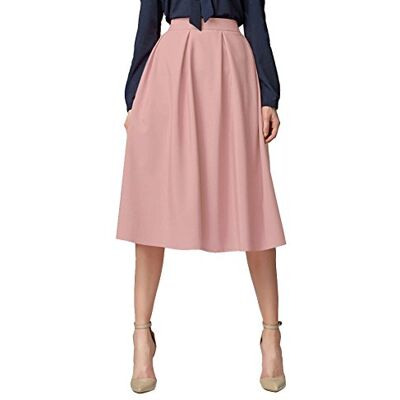 Urban GoCo Mulheres vintage saia Midi plissada A-Line com bolsos saias compridas (XL, rosa) Urban GoCo Mulheres vintage saia Midi plissada A-Line com bolsos saias compridas (XL, rosa)