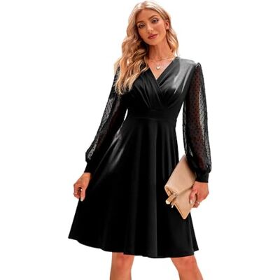 RPAEOY Vestido de mulher elegante manga comprida decote em V Bodycon de folhos bainha vintage minivestido sexy casual vestidos para convidados cocktail RPAEOY Vestido de mulher elegante manga comprida decote em V Bodycon de folhos bainha vintage minivestido sexy casual vestidos para convidados cocktail