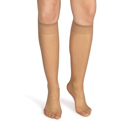 NOQ Meias até aos joelhos para mulher, monocromáticas, 15 DEN, estilo casual, sem pressão, semimate transparente, com parte superior confortável, dois pares, tamanho único, natural, Tamanho único NOQ Meias até aos joelhos para mulher, monocromáticas, 15 DEN, estilo casual, sem pressão, semimate transparente, com parte superior confortável, dois pares, tamanho único, natural, Tamanho único