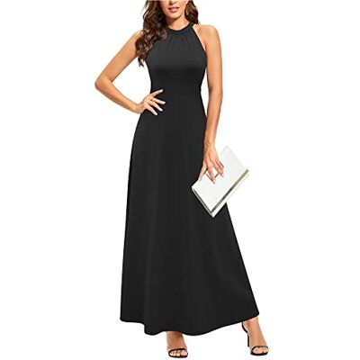 STYLEWORD Vestido comprido sem mangas com ombros descobertos e estampado floral para mulher vestido longo e elegante com gola alta (preto, L) STYLEWORD Vestido comprido sem mangas com ombros descobertos e estampado floral para mulher vestido longo e elegante com gola alta (preto, L)