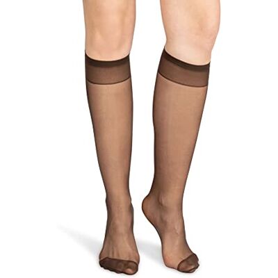 NOQ Meias até aos joelhos para mulher, monocromático, 15 DEN, estilo casual, sem pressão, semimate transparente, com parte superior confortável, dois pares, tamanho único, mocha, tamanho único NOQ Meias até aos joelhos para mulher, monocromático, 15 DEN, estilo casual, sem pressão, semimate transparente, com parte superior confortável, dois pares, tamanho único, mocha, tamanho único