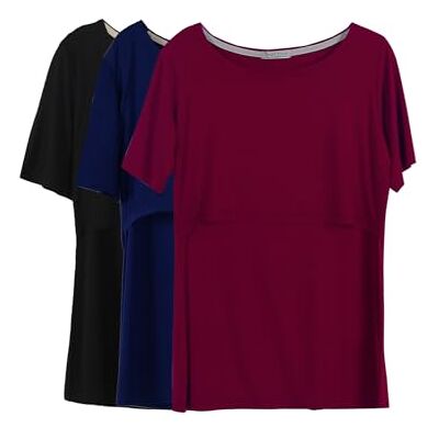 Smallshow Mulher enfermagem tops de manga curta em camadas de design camisas de amamentação materna, Preto/azul-marinho/vinho, M Smallshow Mulher enfermagem tops de manga curta em camadas de design camisas de amamentação materna, Preto/azul-marinho/vinho, M