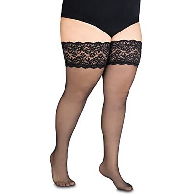 Annes styling Meias altas de renda para mulher, opacas, 20 denier com silicone antiderrapante, Nero XL/XXL Annes styling Meias altas de renda para mulher, opacas, 20 denier com silicone antiderrapante, Nero XL/XXL