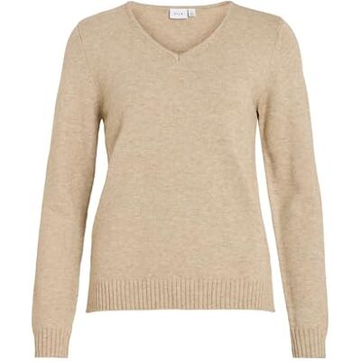 Vila Viril L/S V-Neck Knit Top-Noos camisola para mulher, Bege, XS Vila Viril L/S V-Neck Knit Top-Noos camisola para mulher, Bege, XS