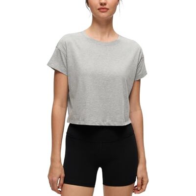 CRZ YOGA Das Mulheres algodão Pima exercício camisas manga curta solta cultivo tops atlético ginástica camisa CRZ YOGA Das Mulheres algodão Pima exercício camisas manga curta solta cultivo tops atlético ginástica camisa