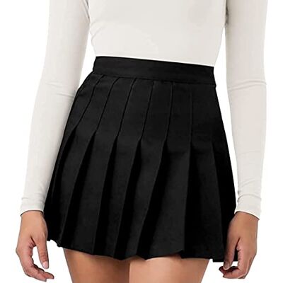 DRESHOW Saia Mini Básica Elástica Plissada Curta para Mulher, S DRESHOW Saia Mini Básica Elástica Plissada Curta para Mulher, S
