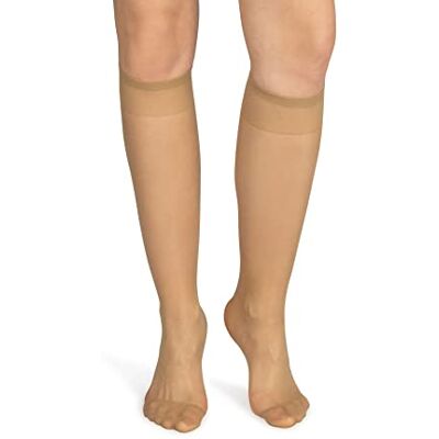NOQ Meias até aos joelhos para mulher, monocromáticas, 15 DEN, estilo casual, sem pressão, semimate transparente, com parte superior confortável, dois pares, tamanho único, Antílope, Tamanho único NOQ Meias até aos joelhos para mulher, monocromáticas, 15 DEN, estilo casual, sem pressão, semimate transparente, com parte superior confortável, dois pares, tamanho único, Antílope, Tamanho único