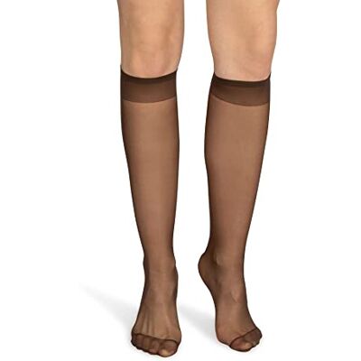 NOQ Meias até aos joelhos para mulher, monocromáticas, 15 DEN, estilo casual, sem pressão, semi-mate transparente, com parte superior confortável, dois pares, tamanho único, Bronze, Tamanho único NOQ Meias até aos joelhos para mulher, monocromáticas, 15 DEN, estilo casual, sem pressão, semi-mate transparente, com parte superior confortável, dois pares, tamanho único, Bronze, Tamanho único