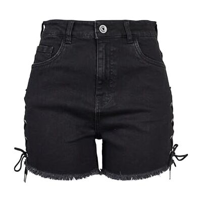 Urban Classics Women's Ladies Highcintura Denim Lace Up Shorts, Preto e branco, S Urban Classics Women's Ladies Highcintura Denim Lace Up Shorts, Preto e branco, S