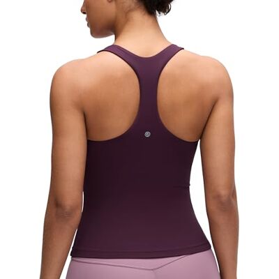 CRZ YOGA Mulher Butterluxe t-shirt sem mangas de treino com sutiã incorporado, Púrpura escuro CRZ YOGA Mulher Butterluxe t-shirt sem mangas de treino com sutiã incorporado, Púrpura escuro