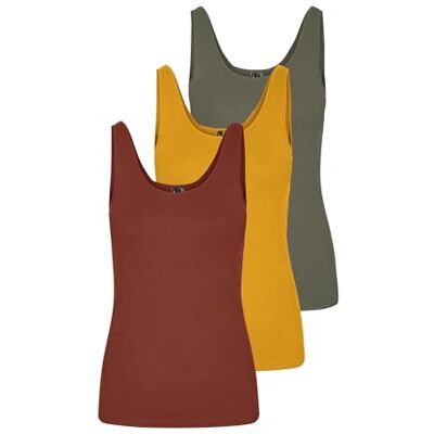 VERO MODA Vmmaxi My Soft UU Tank Top Noos t-shirt sem mangas para mulher, Pacote de 3 (Burnt Henna, amarelo dourado, Dusty Olive), L VERO MODA Vmmaxi My Soft UU Tank Top Noos t-shirt sem mangas para mulher, Pacote de 3 (Burnt Henna, amarelo dourado, Dusty Olive), L