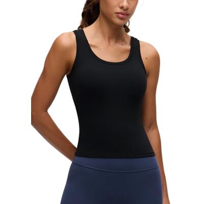 CRZ YOGA Softembrace Tops casuais para mulher camisolas curtas sem mangas com forro duplo preto 42 CRZ YOGA Softembrace Tops casuais para mulher camisolas curtas sem mangas com forro duplo preto 42