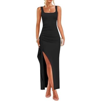 AOWVUTS Vestido sexy comprido mulher maxi vestido ajustado sem mangas festa elegantes vestidos abertura alta vestidos formal de noite bodycon sólido decote quadrado para cocktail festa clube AOWVUTS Vestido sexy comprido mulher maxi vestido ajustado sem mangas festa elegantes vestidos abertura alta vestidos formal de noite bodycon sólido decote quadrado para cocktail festa clube