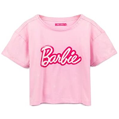 Barbie T-shirt recortada mulher senhoras moda boneca logótipo rosa Crop Top Barbie T-shirt recortada mulher senhoras moda boneca logótipo rosa Crop Top