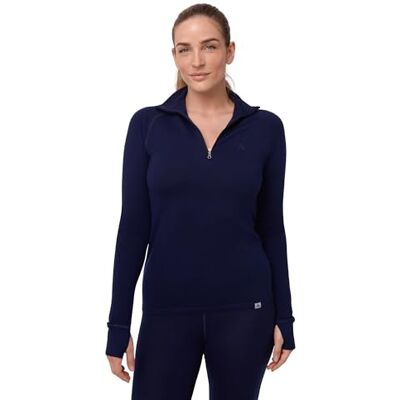 DANISH ENDURANCE Camisola de Manga Comprida com Meia-Zíper em Lã Merino para Mulher, Camada Base Térmica, Roupa Interior de Inverno, Azul-marinho:, XL DANISH ENDURANCE Camisola de Manga Comprida com Meia-Zíper em Lã Merino para Mulher, Camada Base Térmica, Roupa Interior de Inverno, Azul-marinho:, XL