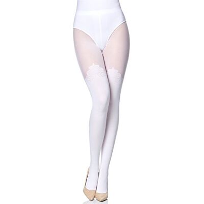 Merry Style Meias-calças para mulher com efeito ótico de meias Overknee, meias femininas com padrão MS 389 60 DEN, Branco Merry Style Meias-calças para mulher com efeito ótico de meias Overknee, meias femininas com padrão MS 389 60 DEN, Branco
