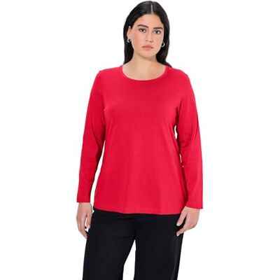 Ulla Popken T-shirt básica, gola redonda, ajustada, manga comprida, t-shirt para mulher, vermelha (Rot 57), 58-60 Ulla Popken T-shirt básica, gola redonda, ajustada, manga comprida, t-shirt para mulher, vermelha (Rot 57), 58-60