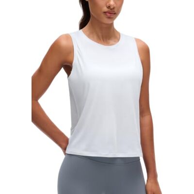 CRZ YOGA Camisola de algodão de alta qualidade sem mangas, Branco CRZ YOGA Camisola de algodão de alta qualidade sem mangas, Branco