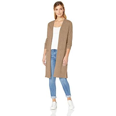 Amazon Essentials Camisola tipo cardigan leve e comprida com frente aberta e manga comprida (disponível em tamanhos grandes) mulher, mistura de camelo, L Amazon Essentials Camisola tipo cardigan leve e comprida com frente aberta e manga comprida (disponível em tamanhos grandes) mulher, mistura de camelo, L