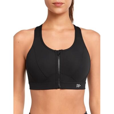 Yvette Sutiã desportivo com suporte forte, fecho frontal, malha de grande tamanho, costas de corredor para correr, trotar, montar, Preto Yvette Sutiã desportivo com suporte forte, fecho frontal, malha de grande tamanho, costas de corredor para correr, trotar, montar, Preto