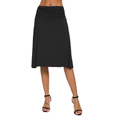 EXCHIC Mulheres elegante elástico Midi ioga saia sólida alta cintura a linha saia, Preto, S EXCHIC Mulheres elegante elástico Midi ioga saia sólida alta cintura a linha saia, Preto, S