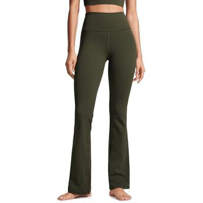 CRZ YOGA Mulheres Butterluxe Leggings de cintura alta em forma de sino com bolso de yoga casual 81cm Verde Oliva 42 CRZ YOGA Mulheres Butterluxe Leggings de cintura alta em forma de sino com bolso de yoga casual 81cm Verde Oliva 42