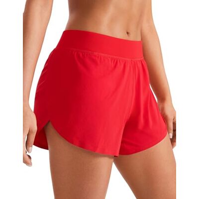 CRZ YOGA Mulheres Calções Desportivos Cintura Média Running Fitness Leve Shorts, Vermelha, 42 CRZ YOGA Mulheres Calções Desportivos Cintura Média Running Fitness Leve Shorts, Vermelha, 42