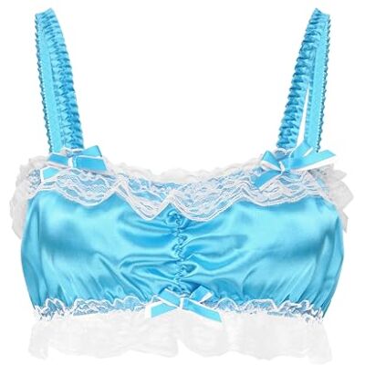 Satini el marica babados cuecas justas sedoso cetim lingerie corpete, Turquesa Satini el marica babados cuecas justas sedoso cetim lingerie corpete, Turquesa