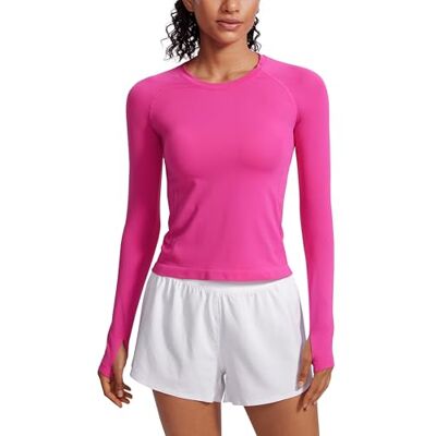 CRZ YOGA Mulheres Sem Costura Com Cordão de Puxar Camisas de Manga Longa de Secagem Rápida para Exercício, Roxo e amarelo: CRZ YOGA Mulheres Sem Costura Com Cordão de Puxar Camisas de Manga Longa de Secagem Rápida para Exercício, Roxo e amarelo:
