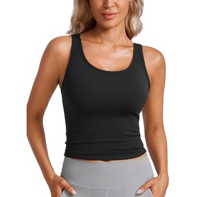 CRZ YOGA Butterluxe Mulher Camiseta Sem Mangas com Forro Duplo, Decote Cruzado, para Exercício, Chaleco Curto, Preto CRZ YOGA Butterluxe Mulher Camiseta Sem Mangas com Forro Duplo, Decote Cruzado, para Exercício, Chaleco Curto, Preto