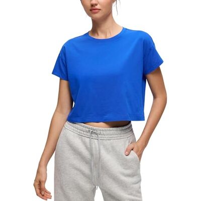 CRZ YOGA Mulheres Pima Cotton Loose Crop Tops Athletic Gym Shirt Casual T-Shirt Workout camisas de manga curta azul forte 42 CRZ YOGA Mulheres Pima Cotton Loose Crop Tops Athletic Gym Shirt Casual T-Shirt Workout camisas de manga curta azul forte 42