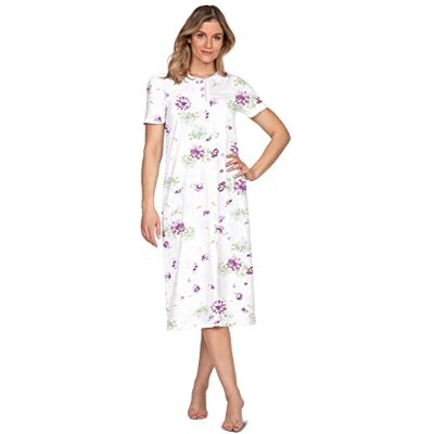 e.Femme ® Camisola feminina Kate 2348 de manga curta, 100% algodão, Branco/beringela e.Femme ® Camisola feminina Kate 2348 de manga curta, 100% algodão, Branco/beringela
