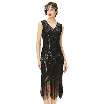 BABEYOND Vestido 20 anos de fantasia 20 mulher, vestido com franjas e lantejoulas, estilo gatsby BABEYOND Vestido 20 anos de fantasia 20 mulher, vestido com franjas e lantejoulas, estilo gatsby