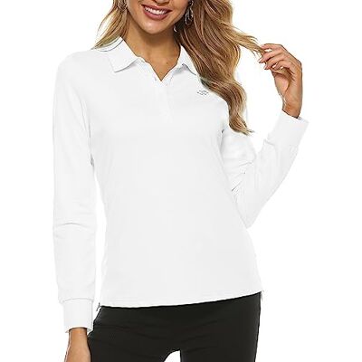 MoFiz Polo de Mulher Camisa de Manga Comprida Inverno Algodão Trabalho Tops com Botões, Branco MoFiz Polo de Mulher Camisa de Manga Comprida Inverno Algodão Trabalho Tops com Botões, Branco
