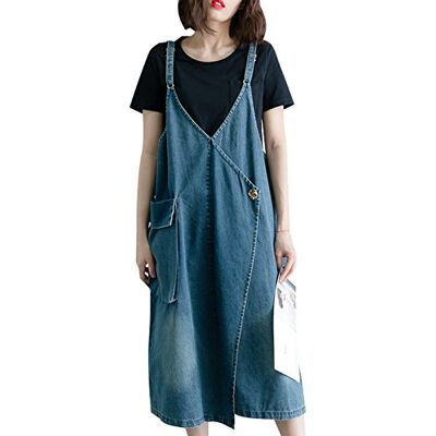 Bigassets Mulheres verão grandes bolsos vestidos de jeans vestido de ganga Bigassets Mulheres verão grandes bolsos vestidos de jeans vestido de ganga