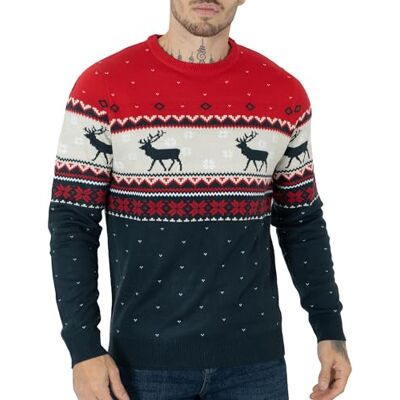 NOROZE Camisola de Natal de malha para homem e mulher, unissexo, de primeira qualidade, de malha jumper pulóver, Flocos de neve com renas azul-marinho, L NOROZE Camisola de Natal de malha para homem e mulher, unissexo, de primeira qualidade, de malha jumper pulóver, Flocos de neve com renas azul-marinho, L