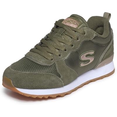 Skechers Mulher OG 85 Goldn Gurl Trainer, Olive Suede/ Nylon/ Mesh/ Rose Gold Trim, EU 36 Skechers Mulher OG 85 Goldn Gurl Trainer, Olive Suede/ Nylon/ Mesh/ Rose Gold Trim, EU 36