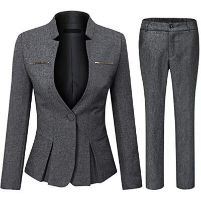 YYNUDA Fato de 2 peças para mulher, Slim Fit, casaco com um botão, com saia ou calças, para escritório, L YYNUDA Fato de 2 peças para mulher, Slim Fit, casaco com um botão, com saia ou calças, para escritório, L