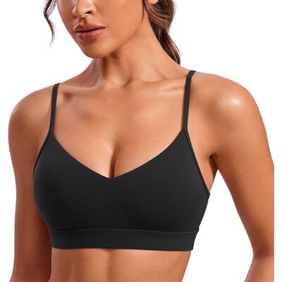 CRZ YOGA Butterluxe Sutiã Desportivo com Decote em V para Mulher Ajustável Acolchoado de Ioga, Preto CRZ YOGA Butterluxe Sutiã Desportivo com Decote em V para Mulher Ajustável Acolchoado de Ioga, Preto
