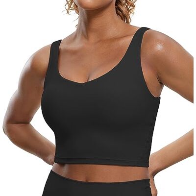 CRZ YOGA Butterluxe Mulheres sutiã desportivo camisola de alças cultivada com sutiã incorporado, Preto, XS CRZ YOGA Butterluxe Mulheres sutiã desportivo camisola de alças cultivada com sutiã incorporado, Preto, XS