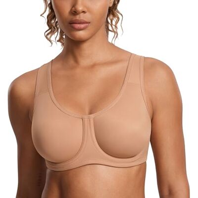 SYROKAN Sutiã Desportivo Mulher com Aros Alto Impacto Tamanhos Grandes com Tirantes Ajustáveis, 100 E SYROKAN Sutiã Desportivo Mulher com Aros Alto Impacto Tamanhos Grandes com Tirantes Ajustáveis, 100 E