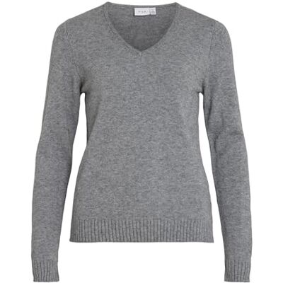 Vila Viril Cuello En V L/S Knit Top-Noos Camisola para Mulher, cinza., M Vila Viril Cuello En V L/S Knit Top-Noos Camisola para Mulher, cinza., M