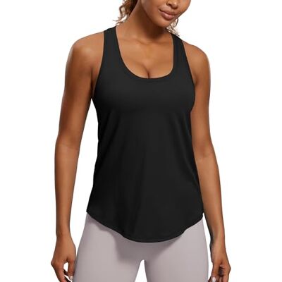 CRZ YOGA Mulheres Algodão Pima Costas em Y Camisolas sem Mangas Leve Solta Atlética Ginástica Desportiva Tops, Preto CRZ YOGA Mulheres Algodão Pima Costas em Y Camisolas sem Mangas Leve Solta Atlética Ginástica Desportiva Tops, Preto