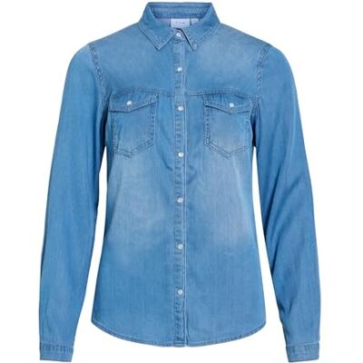 Vila Vibista Denim Shirt-Noos Vibista Denim Shirt-Noos mulher (pacote de 1), Azul (Medium Blue Denim Wash: Clean), Pequeno Vila Vibista Denim Shirt-Noos Vibista Denim Shirt-Noos mulher (pacote de 1), Azul (Medium Blue Denim Wash: Clean), Pequeno